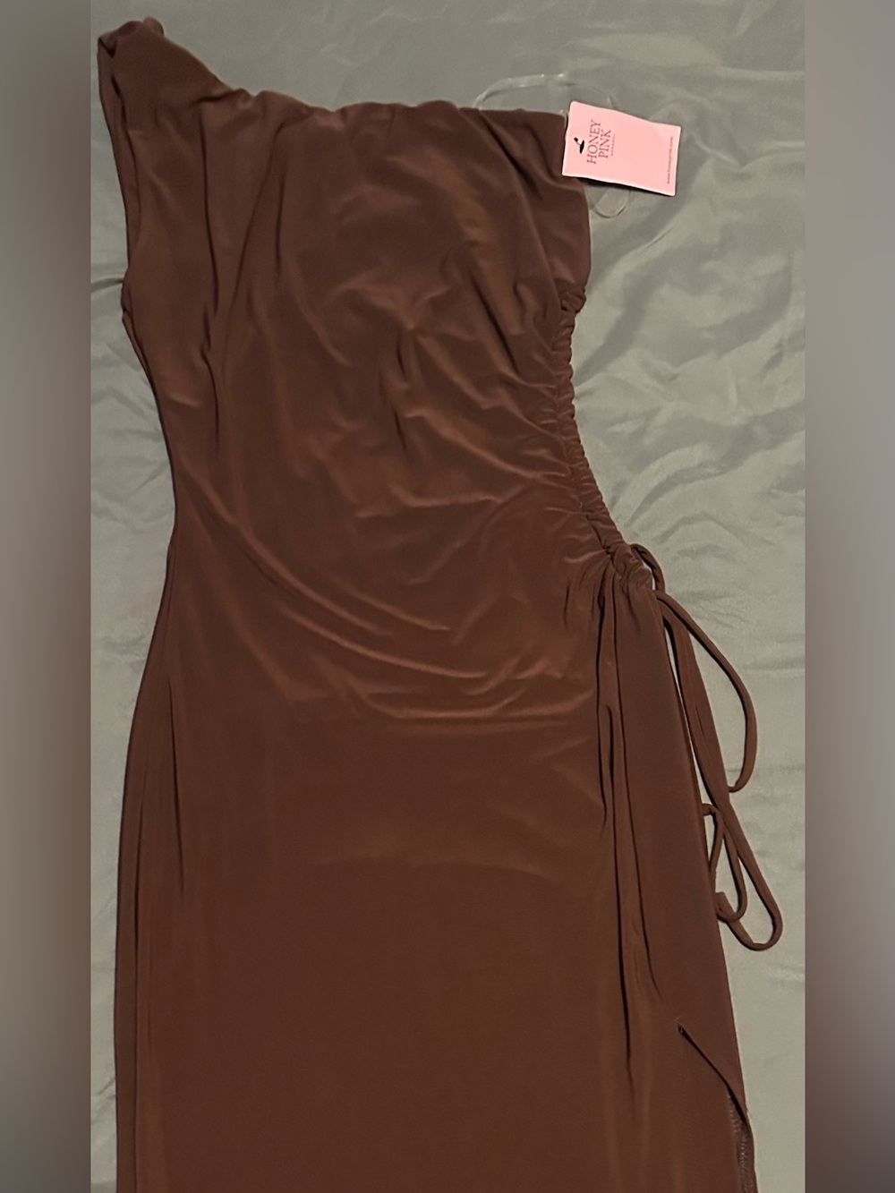Sleek Brown Side-Ruched Women's Dress